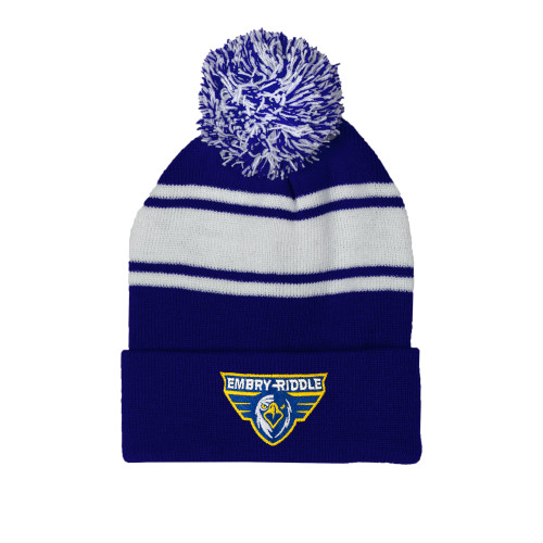  Royal/White Two Tone Knit Pom Beanie w/Cuff - Athletic Mark