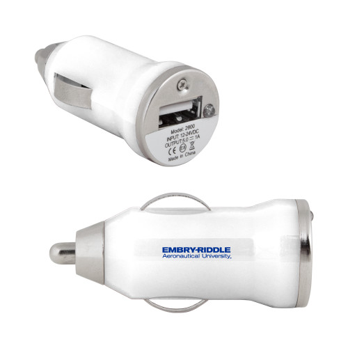  On the Go White Car Charger - Embry Riddle Prescott Engraved