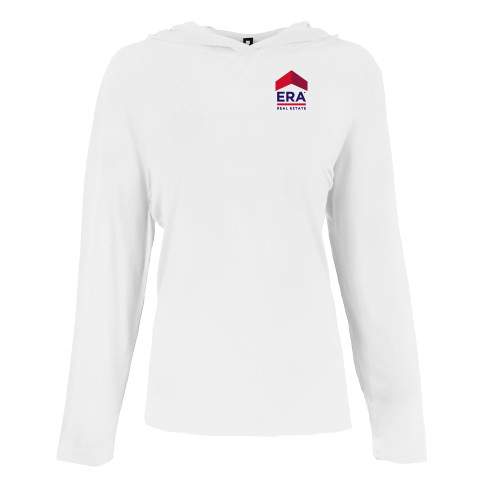 Womens White Long Sleeve Hooded Tee-ERA