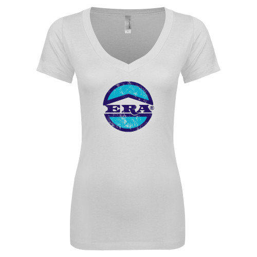 Next Level Womens White Ideal V Tee-Vintage ERA Logo