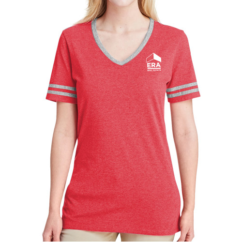 Ladies Red Heather/Grey Tri Blend Varsity Tee-ERA