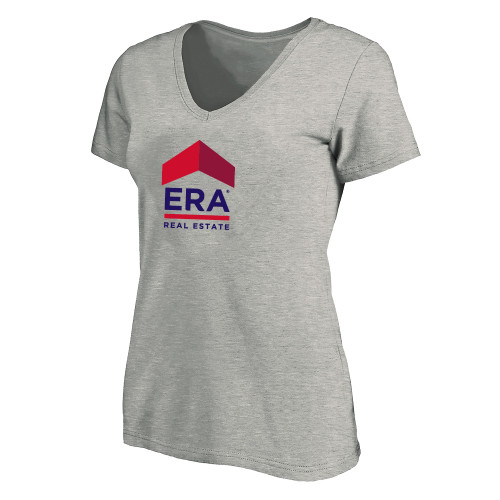 Womens Plus Heather Grey V Neck T Shirt-ERA
