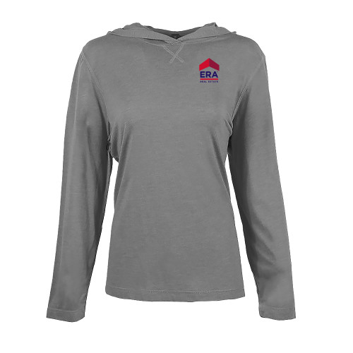 Womens Grey Heather Long Sleeve Hooded Tee-ERA