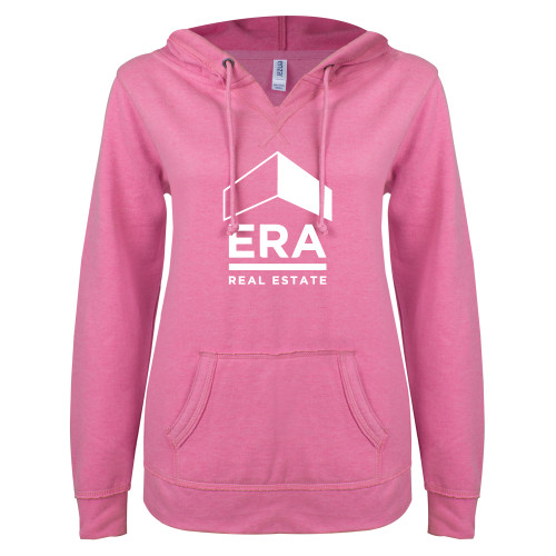 ENZA Womens Hot Pink V Notch Raw Edge Fleece Hoodie-ERA