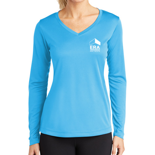 Womens Light Blue Performance Long Sleeve V Neck Shirt-ERA