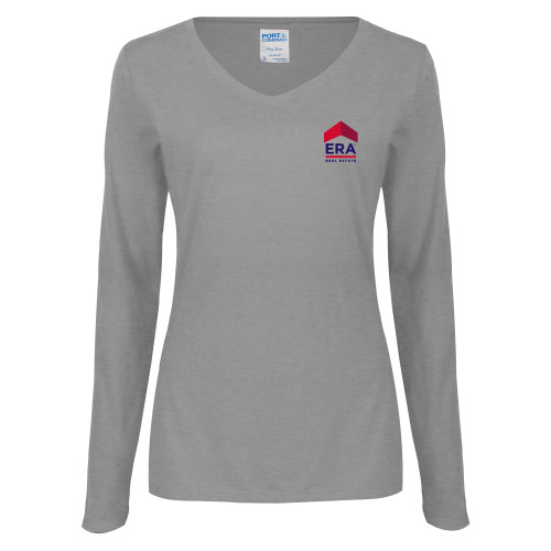 Womens Grey Long Sleeve V Neck Tee -ERA