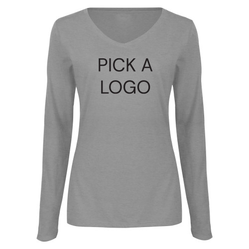 Womens Grey Long Sleeve V Neck Tee -Blank for M Tools Setup