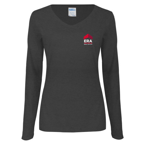 Womens Dark Heather Long Sleeve V Neck Tee -ERA