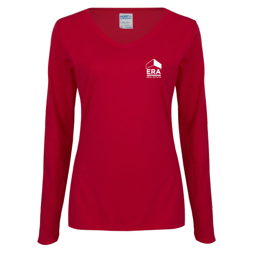 Womens Cardinal Long Sleeve V Neck Tee -ERA
