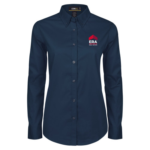 Womens Navy Twill Button Down Long Sleeve -ERA