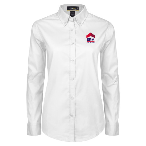 Womens White Twill Button Down Long Sleeve-ERA
