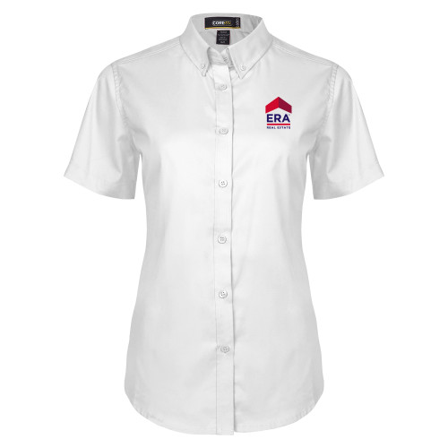 Womens White Twill Button Up Short Sleeve-ERA