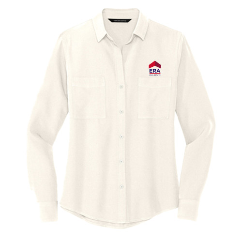 Mercer + Mettle Womens Ivory Crepe Long Sleeve Camp Blouse-ERA