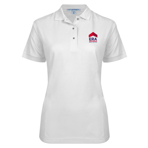 Womens Silk Touch White Pique Polo-ERA