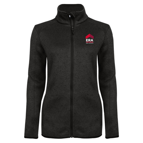 Womens Black Heather Fleece Jacket-ERA