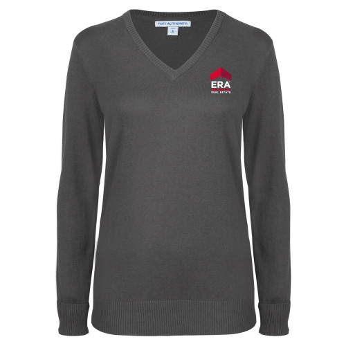Womens Charcoal Heather VNeck Sweater-ERA