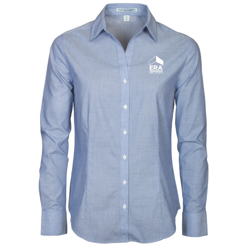 Womens Light Blue Poplin Crosshatch Long Sleeve Shirt -ERA