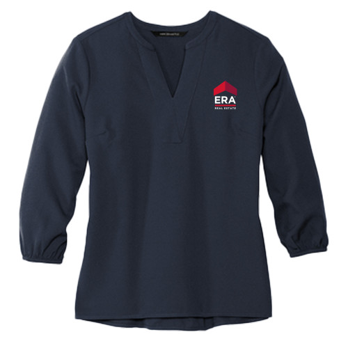 Mercer + Mettle Womens Navy 3/4 Sleeve Crepe Blouse-ERA