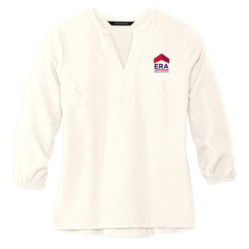 Mercer + Mettle Womens Ivory 3/4 Sleeve Crepe Blouse-ERA