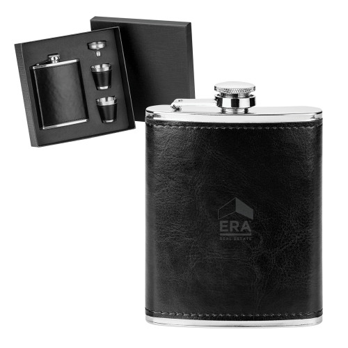 Fabrizio 4 Piece Black Flask Set-ERA Engraved