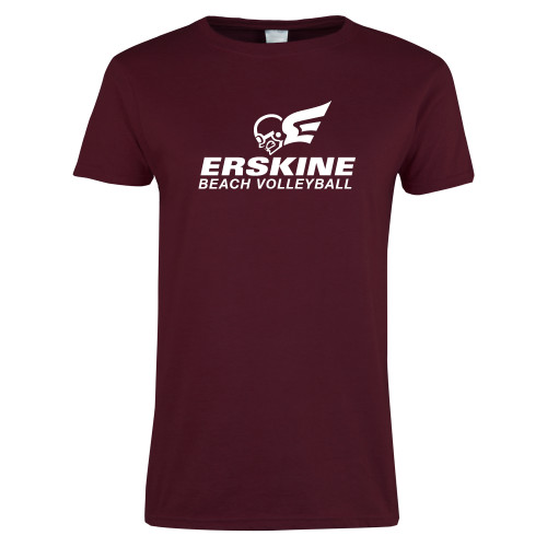  Womens Maroon Short Sleeve Tee - Beach Volleyball