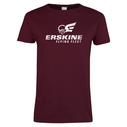  Womens Maroon Short Sleeve Tee - Primary Logo Distressed