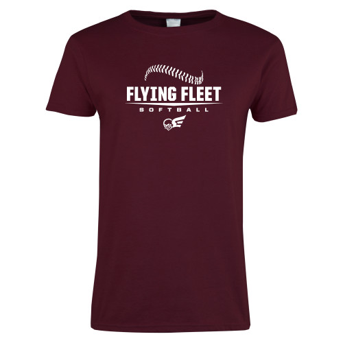  Womens Maroon Short Sleeve Tee - Softball