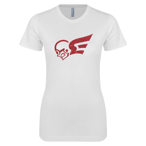  Next Level Womens White Boyfriend Tee - N Red Glitter