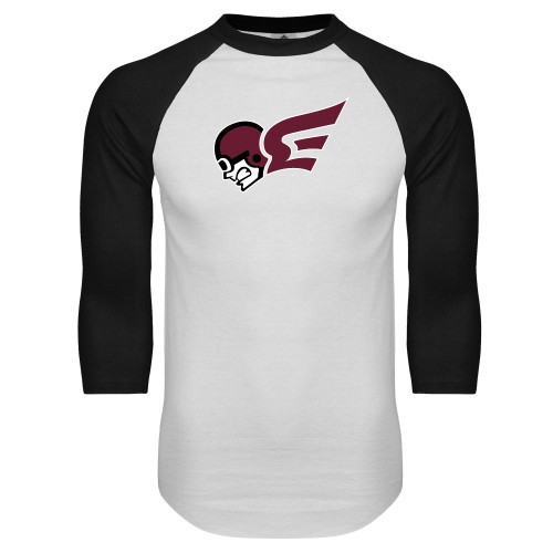  White/Black Raglan Baseball T Shirt - Flying Fleet Mascot