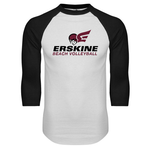  White/Black Raglan Baseball T Shirt - Beach Volleyball