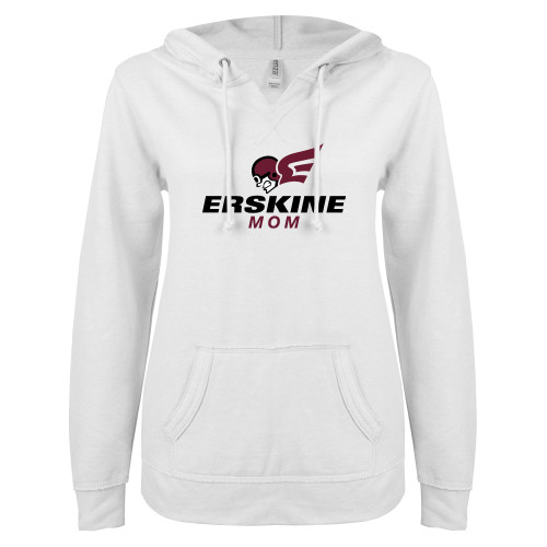  ENZA Womens White V Notch Raw Edge Fleece Hoodie - Mom