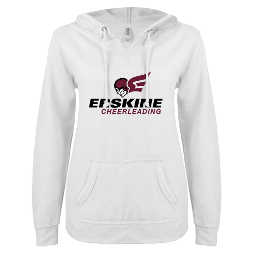  ENZA Womens White V Notch Raw Edge Fleece Hoodie - Cheerleading