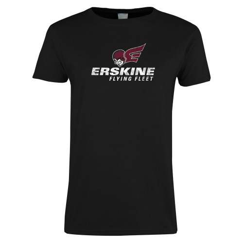  Womens Black Short Sleeve Tee - Primary Logo Distressed