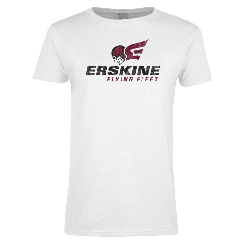  Womens White Short Sleeve Tee - Primary Logo Distressed