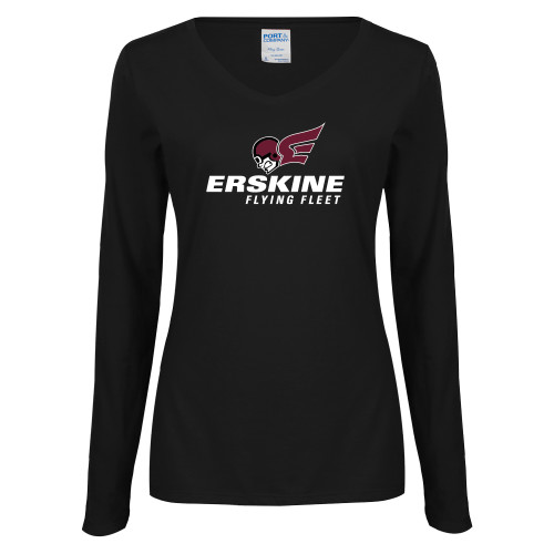  Womens Black Long Sleeve V Neck Tee  - Erskine Flying Fleet Stacked