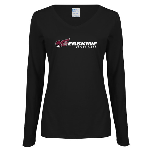  Womens Black Long Sleeve V Neck Tee  - Erskine Flying Fleet Horizontal