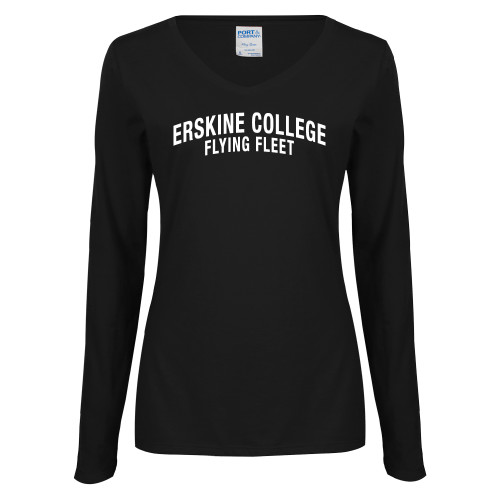 Womens Black Long Sleeve V Neck Tee  - Arched Collegiate