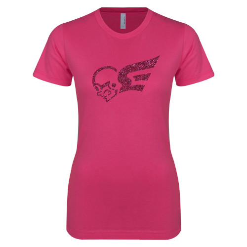  Next Level Womens Fuchsia Boyfriend Tee - M Hot Pink Glitter