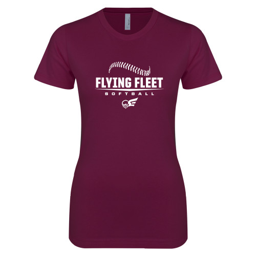  Next Level Womens Maroon Boyfriend Tee - Softball