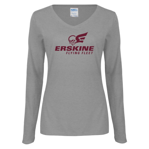  Womens Grey Long Sleeve V Neck Tee  - Erskine Flying Fleet Stacked
