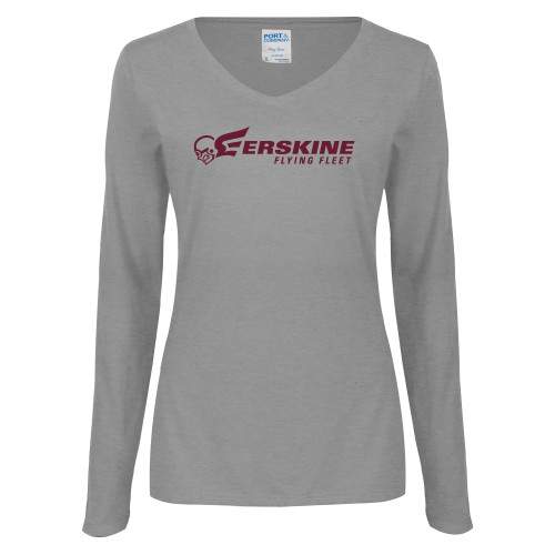  Womens Grey Long Sleeve V Neck Tee  - Erskine Flying Fleet Horizontal