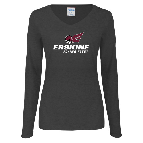  Womens Dark Heather Long Sleeve V Neck Tee  - Erskine Flying Fleet Stacked