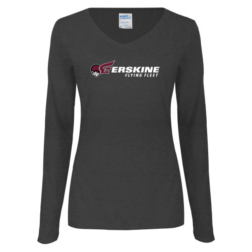  Womens Dark Heather Long Sleeve V Neck Tee  - Erskine Flying Fleet Horizontal