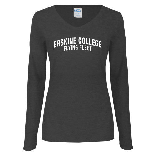  Womens Dark Heather Long Sleeve V Neck Tee  - Arched Collegiate
