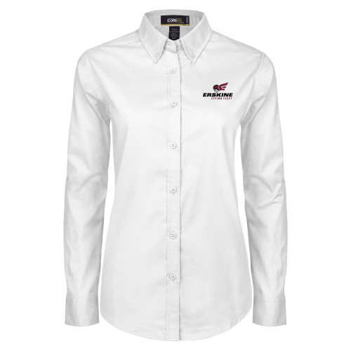  Womens White Twill Button Down Long Sleeve - Erskine Flying Fleet Stacked