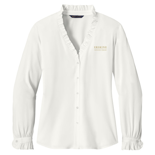  Brooks Brothers Womens Off White Long Sleeve Ruffle Collar Blouse - Erskine Theological Seminary