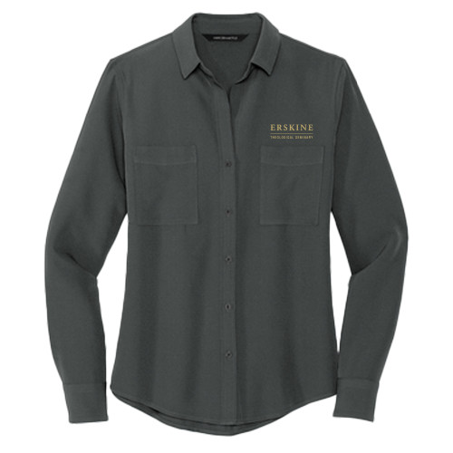  Mercer + Mettle Womens Grey Crepe Long Sleeve Camp Blouse - Erskine Theological Seminary