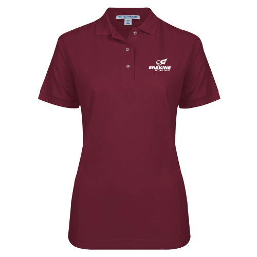  Womens Silk Touch Maroon Pique Polo - Erskine Flying Fleet Stacked
