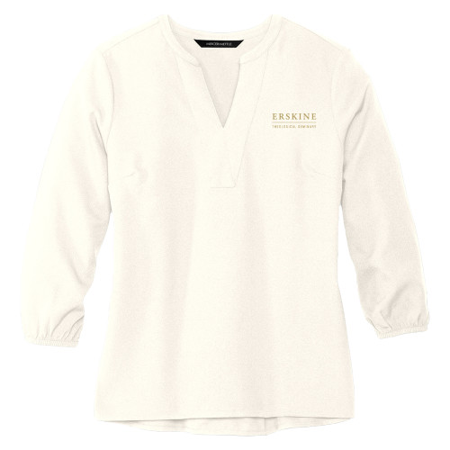  Mercer + Mettle Womens Ivory 3/4 Sleeve Crepe Blouse - Erskine Theological Seminary