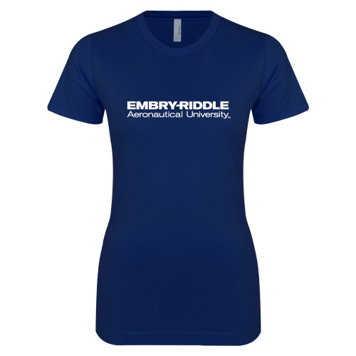  Next Level Womens Navy Boyfriend Tee - ERAU Wordmark